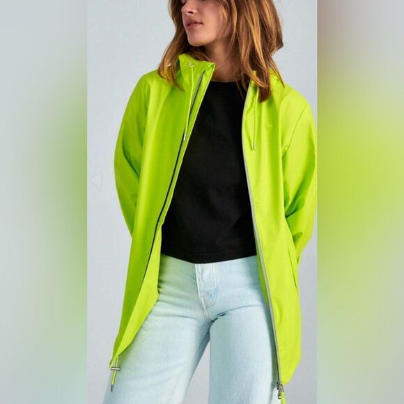 NWT RAINS Unisex Storm Breaker Rain Jacket Reflective Lime Color Full Zip - XL - Picture 4 of 12
